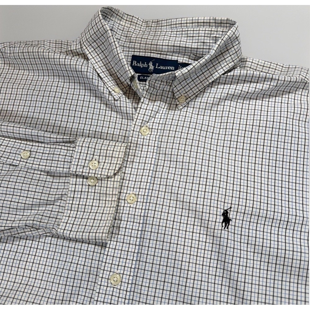 Ralph Lauren Men's XL‎ Classic Fit Blue Brown Plaid Button Down Shirt Pony Logo